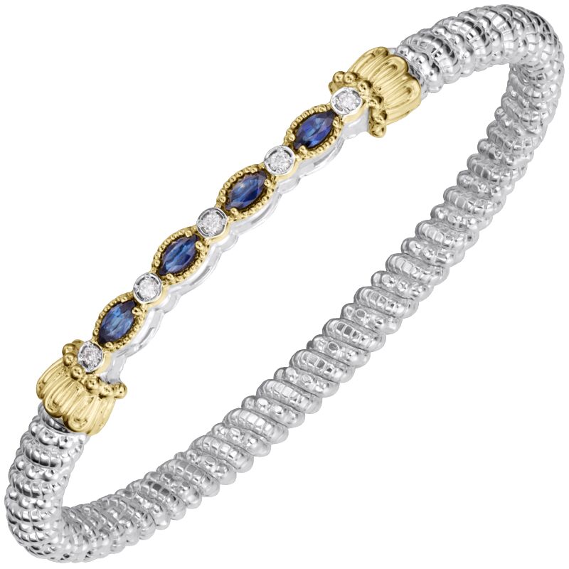 VAHAN Diamond and Blue Sapphire Stackable Bracelet in 14K Gold and Sterling Silver Closed Bracelet