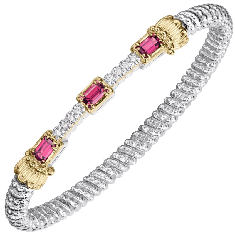 VAHAN Color Diamond and Pink Topaz Stackable Bracelet in 14K Gold and Sterling Silver Closed 3MM Breacele