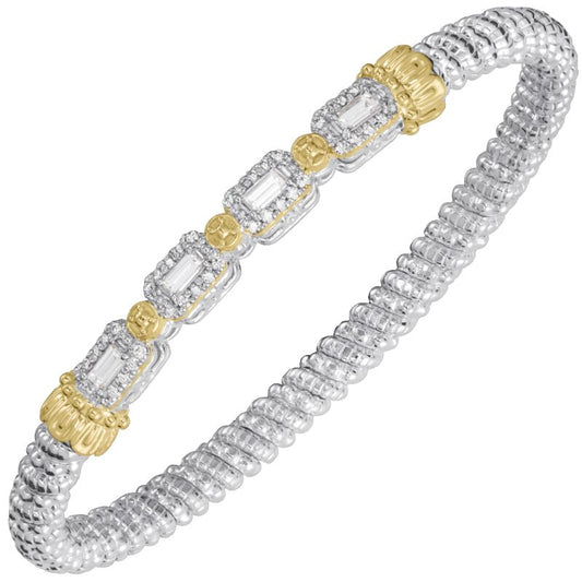 VAHAN 14K Gold and Sterling Silver Baguette Diamond Stackable Bracelet 4MM