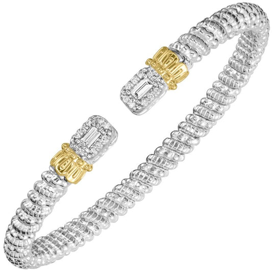 VAHAN 14K Gold and Sterling Silver Baguette Diamond Open Cuff Stackable Bracelet