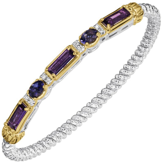 VAHAN 14K Gold and Sterling Silver, Amethyst, Iolite and Diamond Stackable Bracelet 3MM