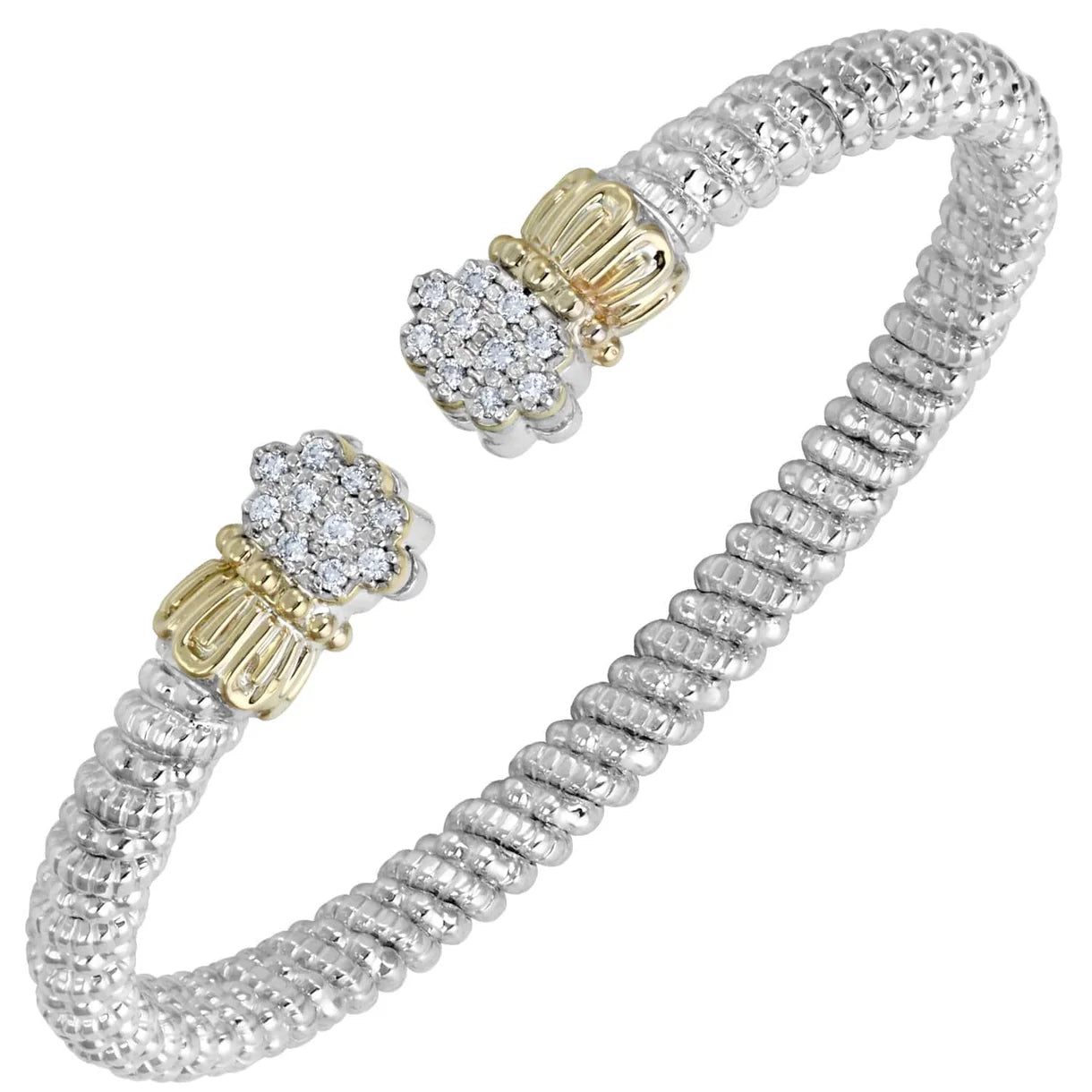 VAHAN 14K Gold and Sterling Silver, Diamond Stackable Cuff Bracelet