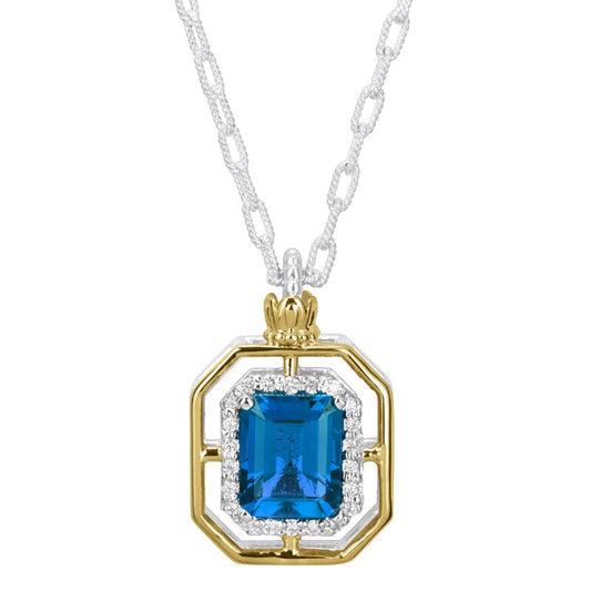 VAHAN 14K Gold and Sterling Silver, London Blue Topaz and Diamond Necklace