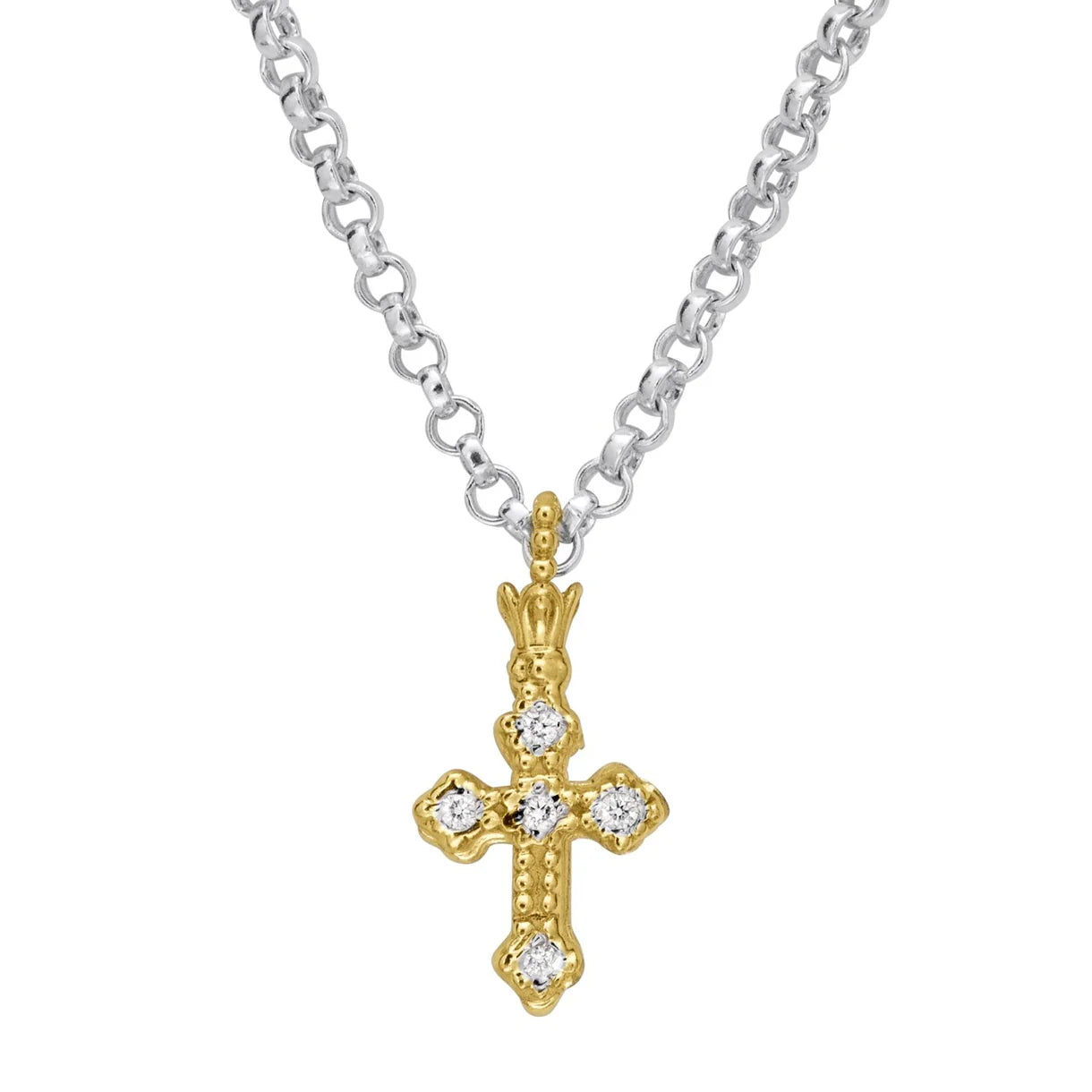 VAHAN 14K Gold and Sterling Silver, Cross Diamond Pendant Necklace