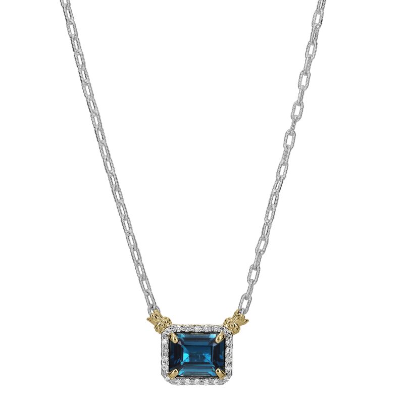 VAHAN 14K Gold and Sterling Silver, Diamond and London Blue Topaz Necklace