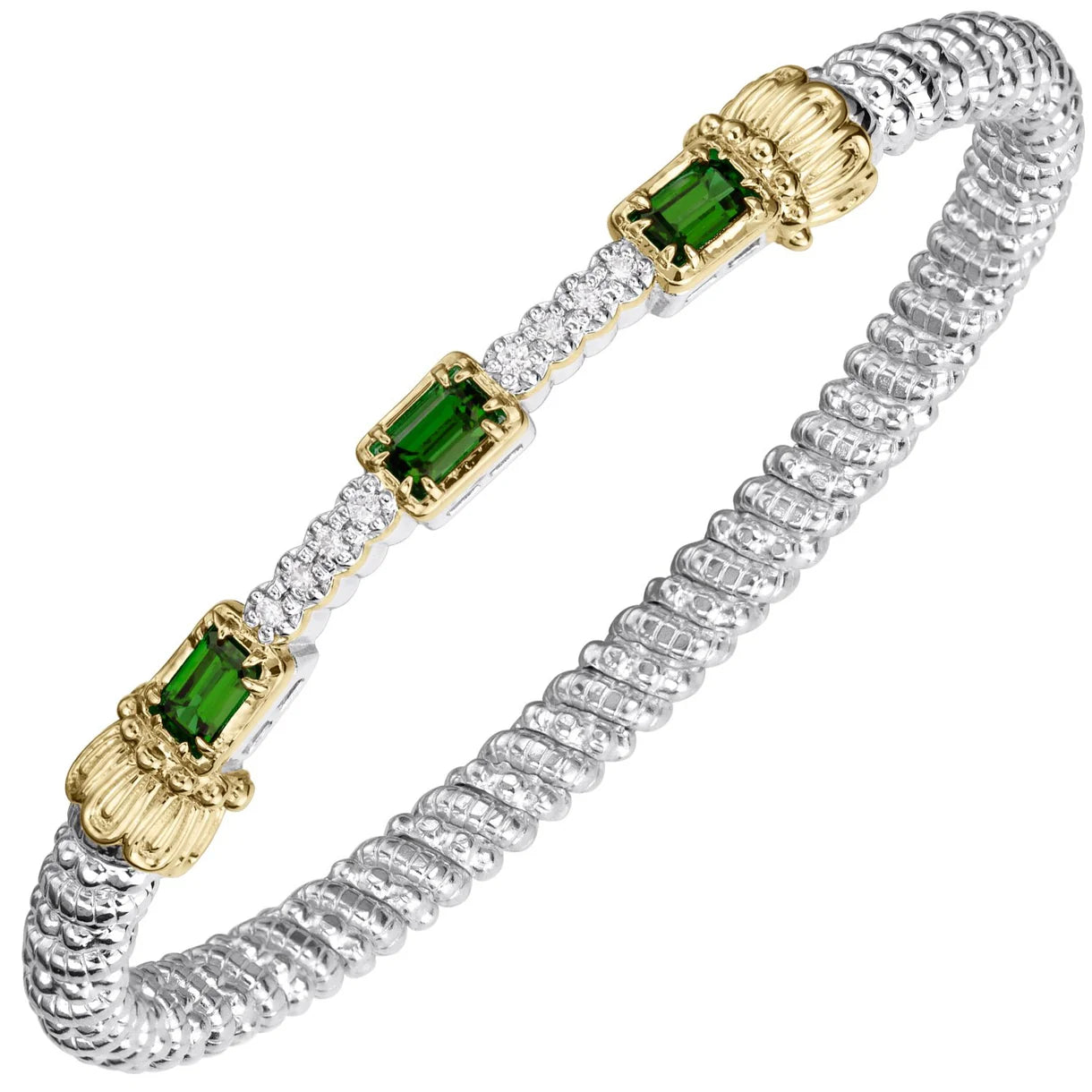 VAHAN Color Diamond and Chrome Diopside Stackable Bracelet in 14K Gold and Sterling Silver