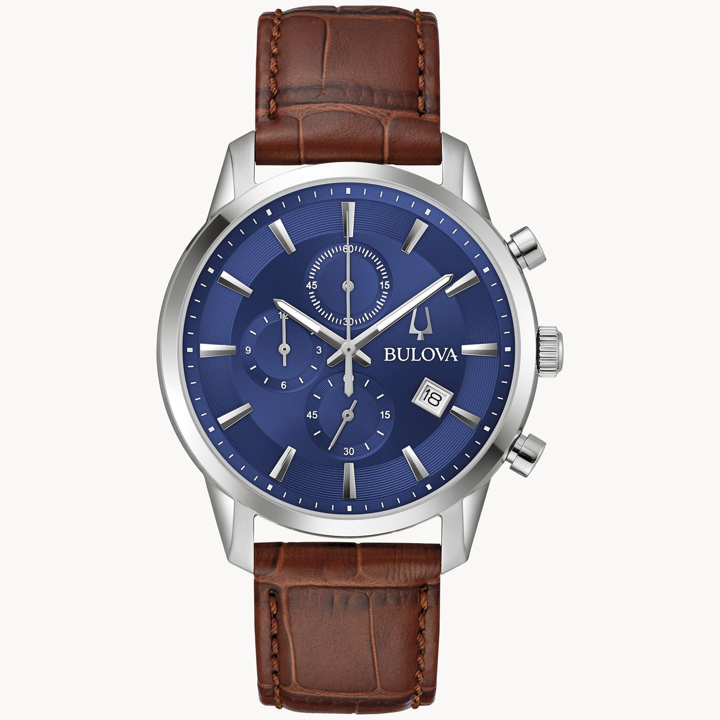 Bulova Sutton Blue Dial Brown Leather Strap Watch