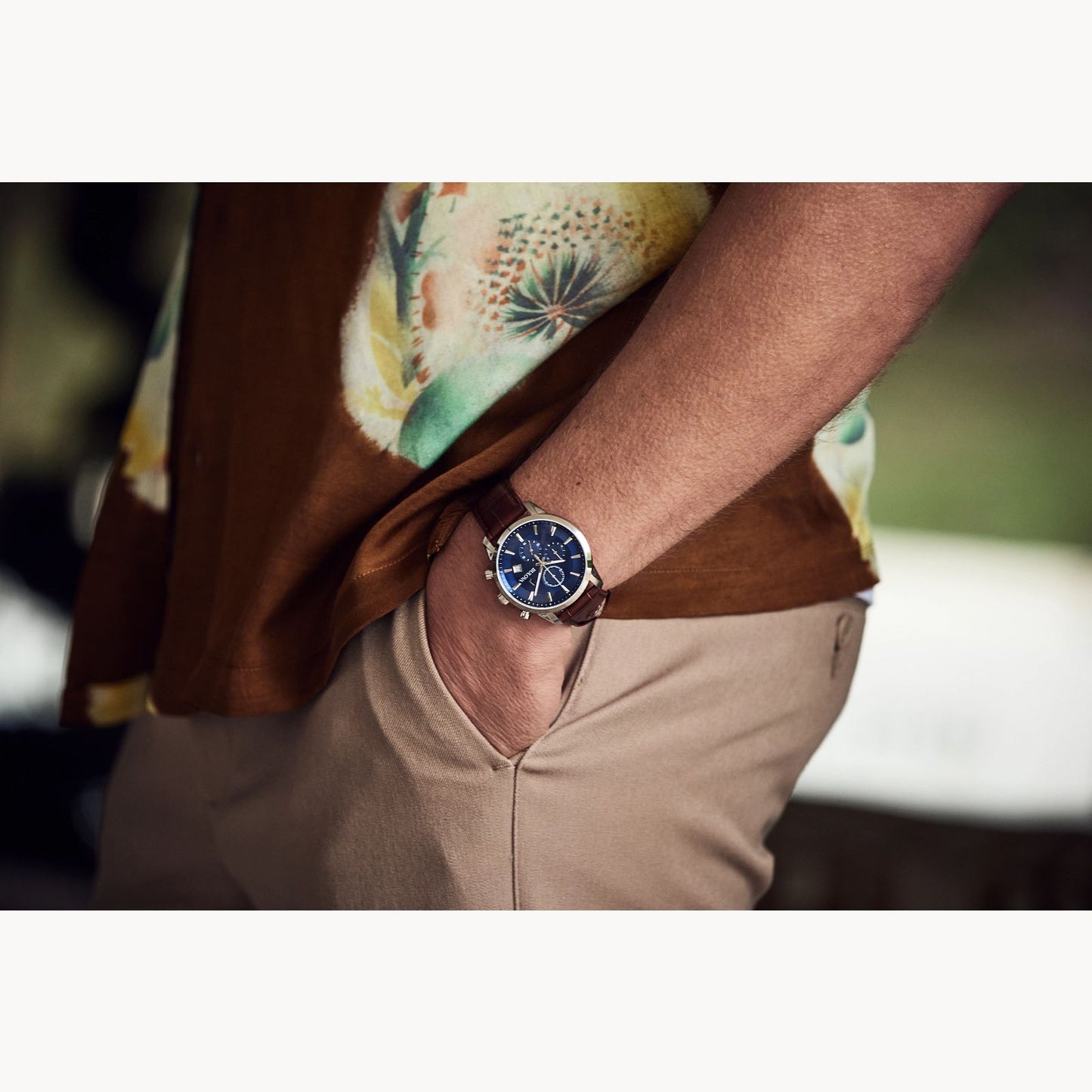 Bulova Sutton Blue Dial Brown Leather Strap Watch