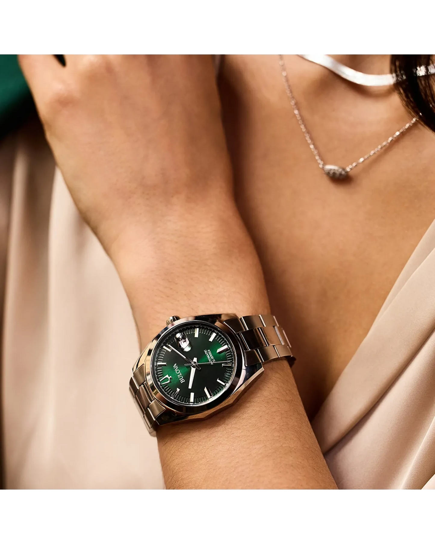 Bulova Green Dial Stainless Steel Bracelet Men's Surveyor