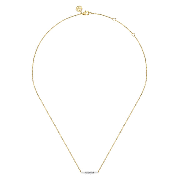Gabriel & Co., Enamel - 14K Yellow Gold Diamond Bar Necklace with White Enamel