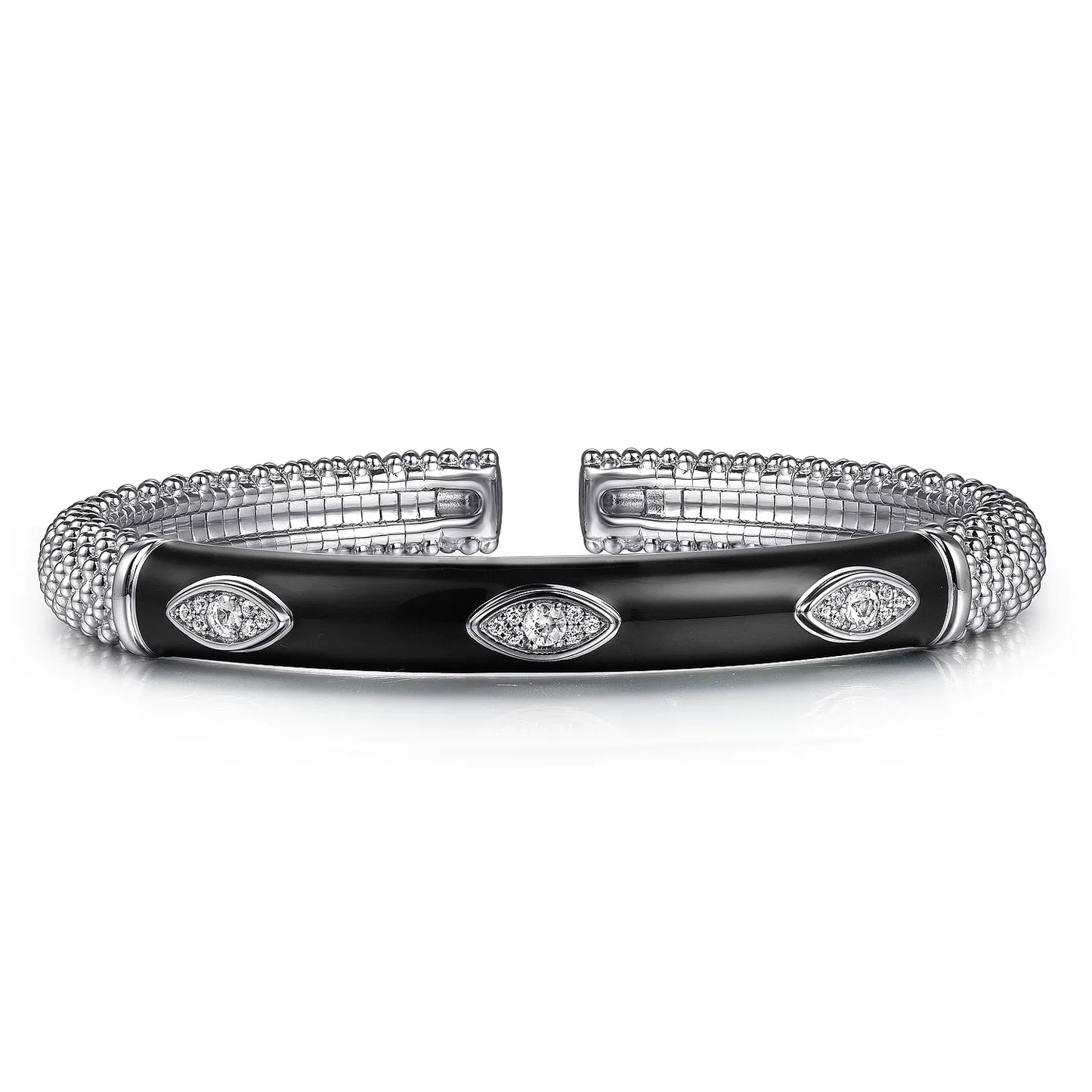Gabriel & Co., 925 Sterling Silver Bujukan White Sapphire Split Bangle Bracelet with Black Enamel