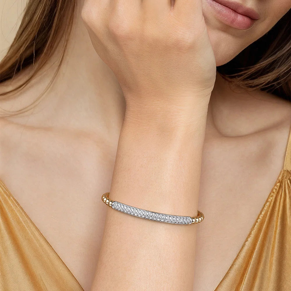 Gabriel & Co., 14K White & Yellow Gold Bujukan Beads and Diamond Split Bangle Bracelet