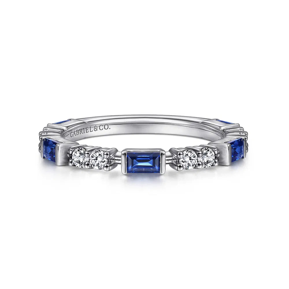 Gabriel & Co., 14K White Gold Alternating Sapphire Baguette and Diamond Ring