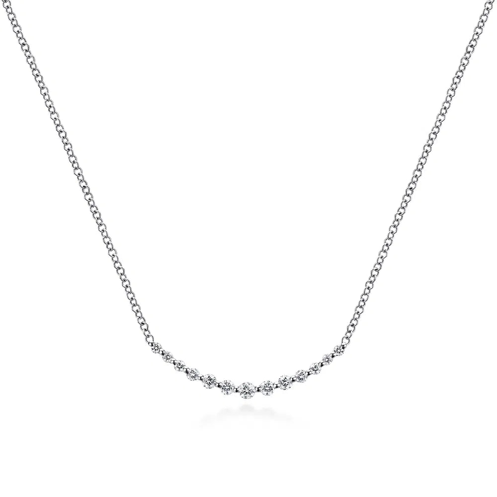 Gabriel & Co., 14K White Gold Diamond Curved Bar Necklace