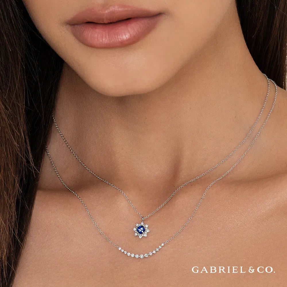 Gabriel & Co., 14K White Gold Diamond Curved Bar Necklace
