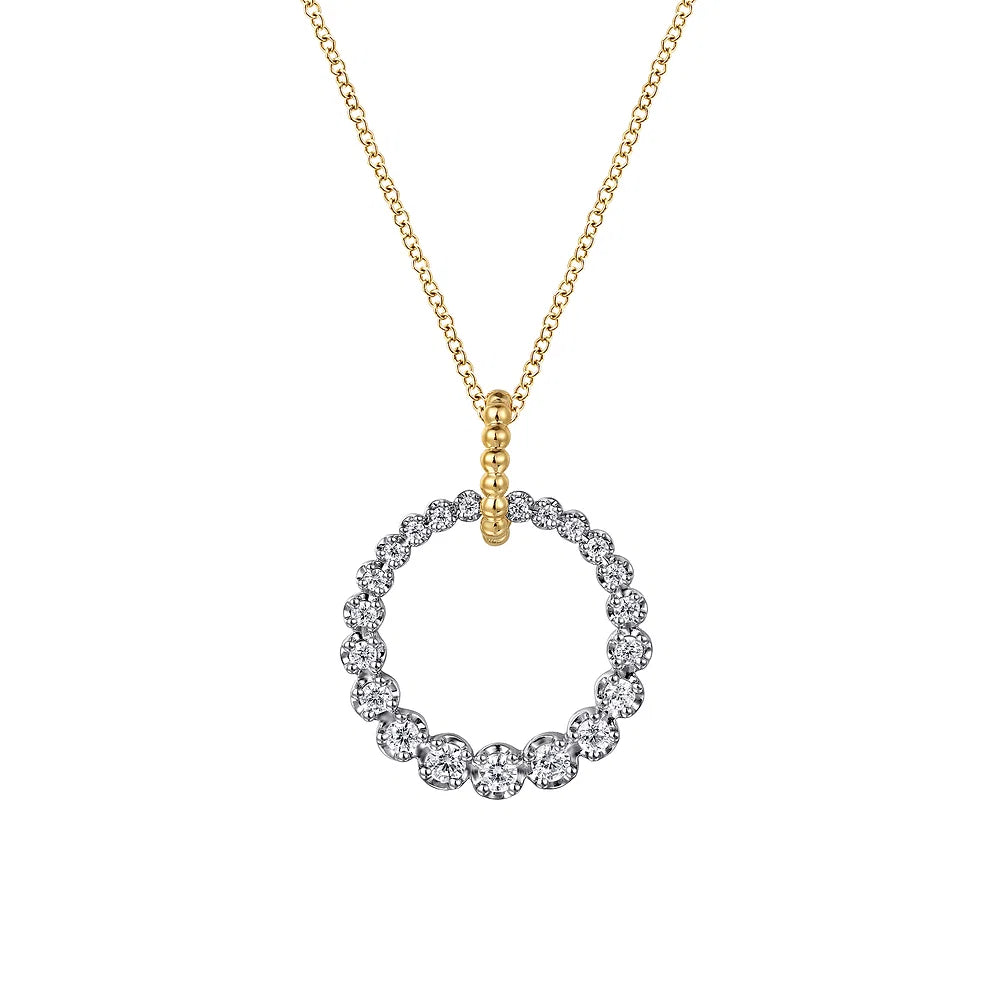 Gabriel & Co., 14K White and Yellow Gold Diamond Bujukan 20mm Drop Necklace