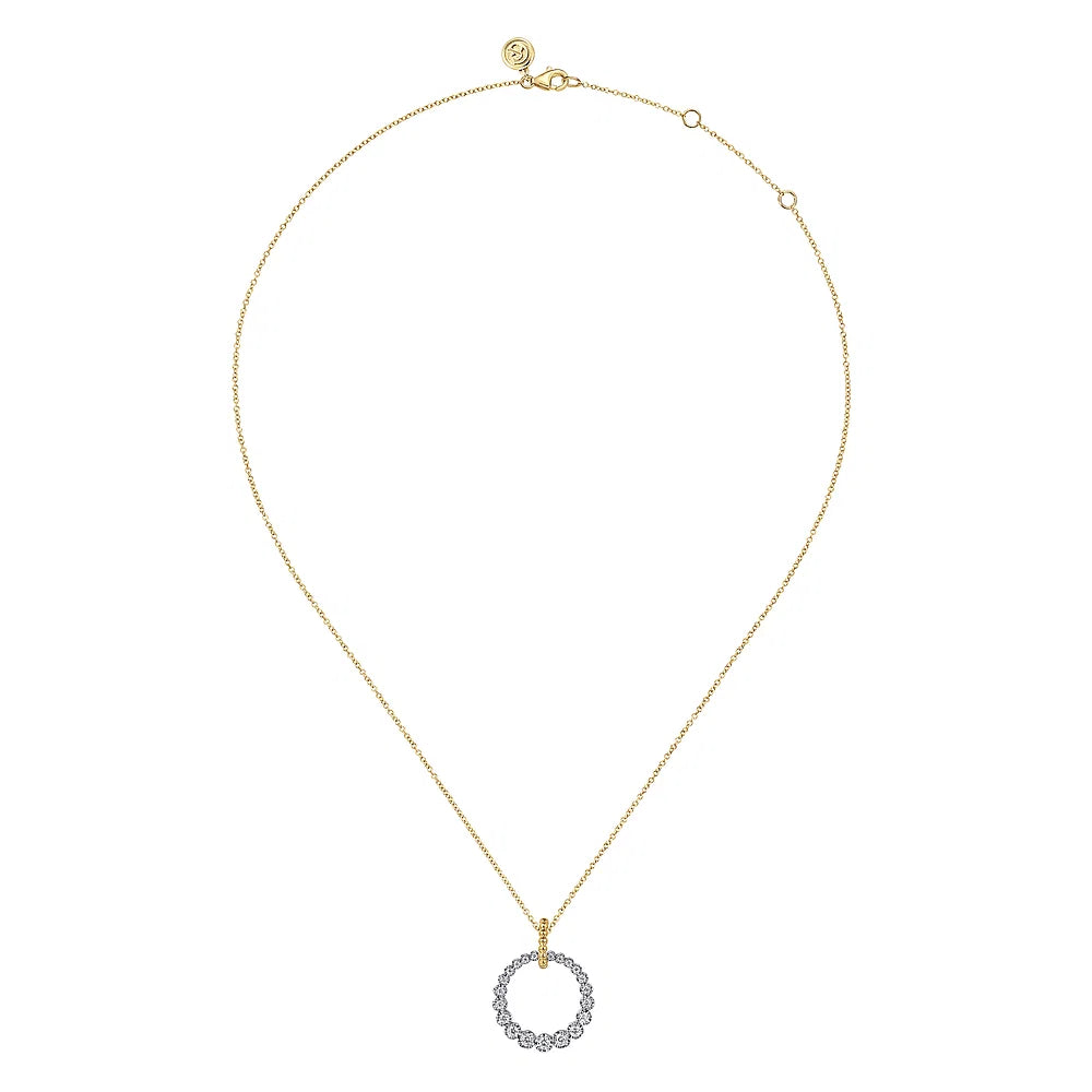 Gabriel & Co., 14K White and Yellow Gold Diamond Bujukan 20mm Drop Necklace