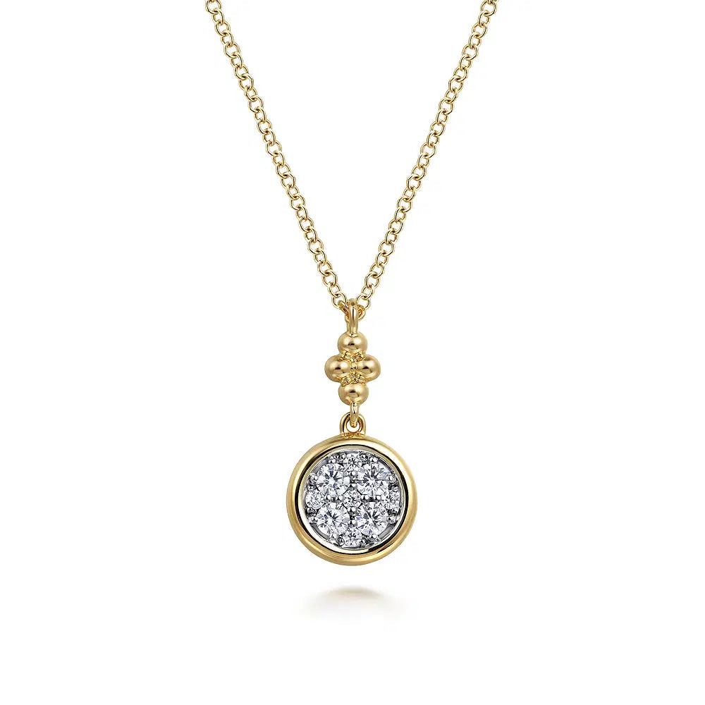 Gabriel & Co., 14K White and Yellow Gold Diamond Cluster Bujukan Drop Pendant Necklace