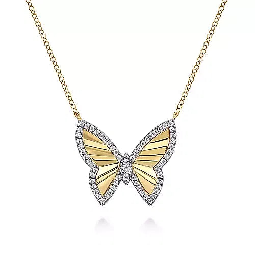 Gabriel & Co., 14K White and Yellow Gold Diamond Cut Butterfly Necklace