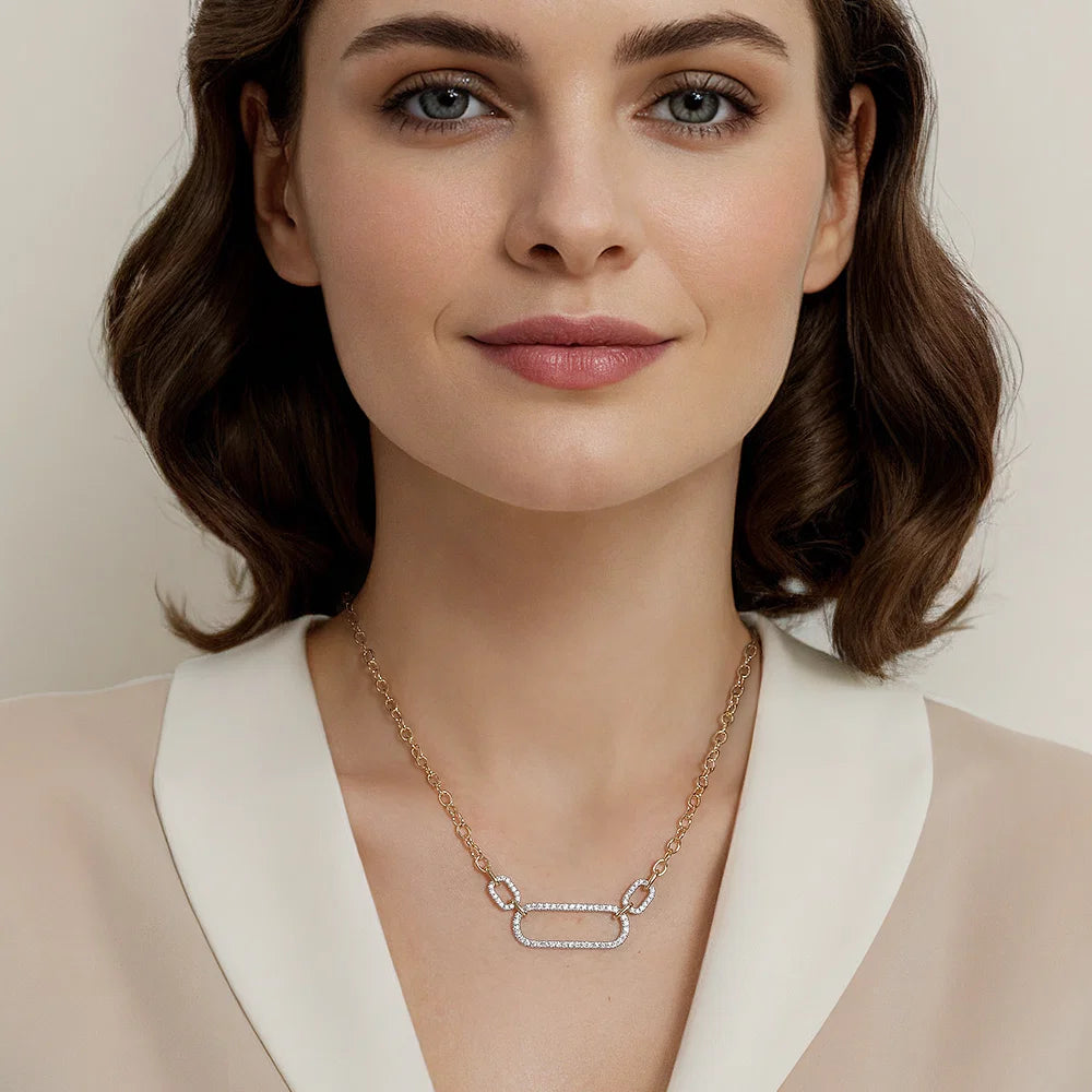 Gabriel & Co., 14K White&Yellow Gold Diamond Link Chain Necklace