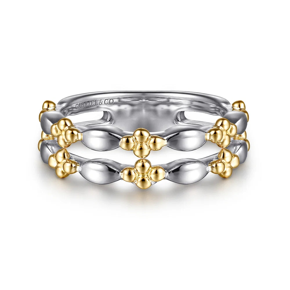 Gabriel & Co., 14K Yellow Gold & 925 Sterling Silver Bujukan Easy Stackable Ring