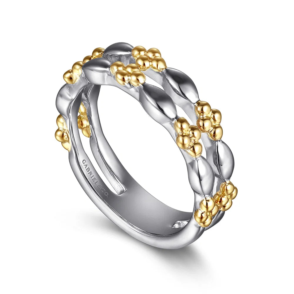 Gabriel & Co., 14K Yellow Gold & 925 Sterling Silver Bujukan Easy Stackable Ring