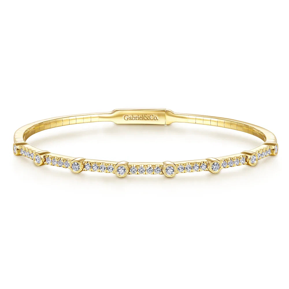 Gabriel & Co., 14K Yellow Gold Bezel Station Diamond Bangle