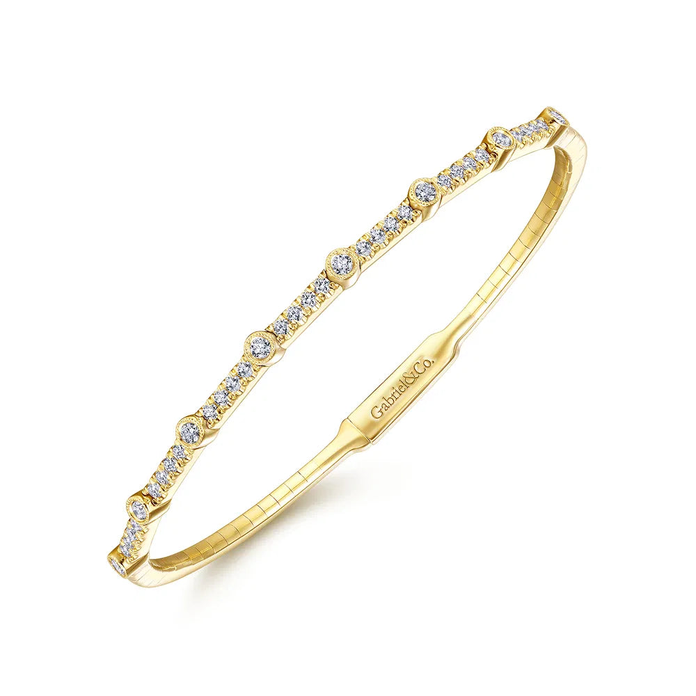 Gabriel & Co., 14K Yellow Gold Bezel Station Diamond Bangle