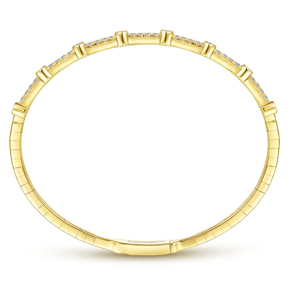 Gabriel & Co., 14K Yellow Gold Bezel Station Diamond Bangle