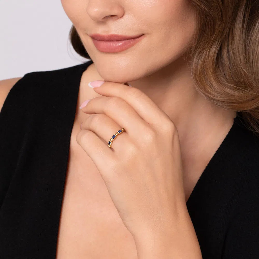 Gabriel & Co., 14K Yellow Gold Blue Sapphire Geometric Stackable Ring