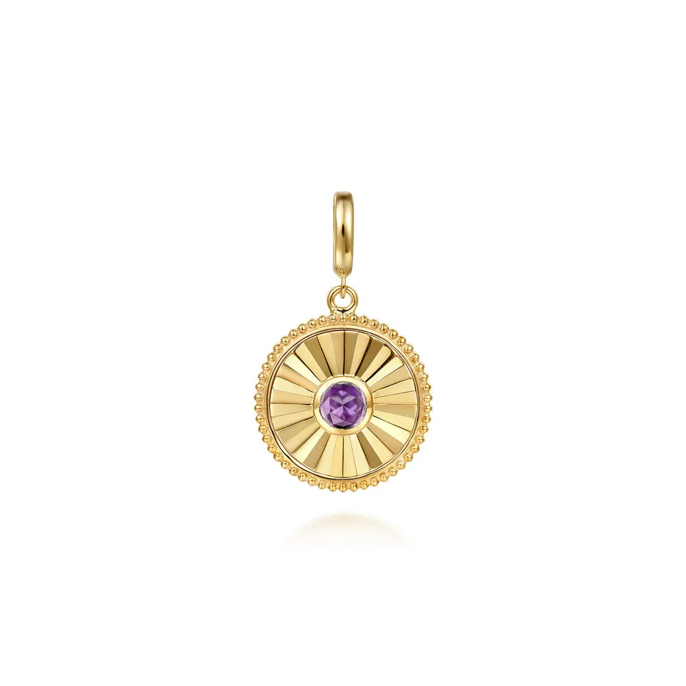 Gabriel & Co., 14K Yellow Gold Bujukan Amethyst Medallion Pendant With Detachable Bail