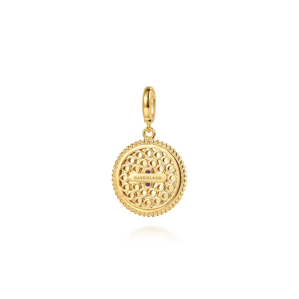 Gabriel & Co., 14K Yellow Gold Bujukan Amethyst Medallion Pendant With Detachable Bail