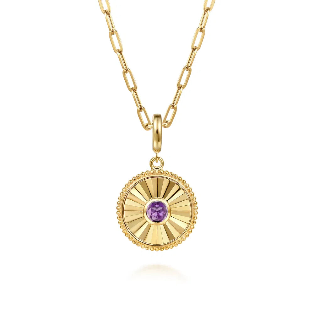 Gabriel & Co., 14K Yellow Gold Bujukan Amethyst Medallion Pendant With Detachable Bail