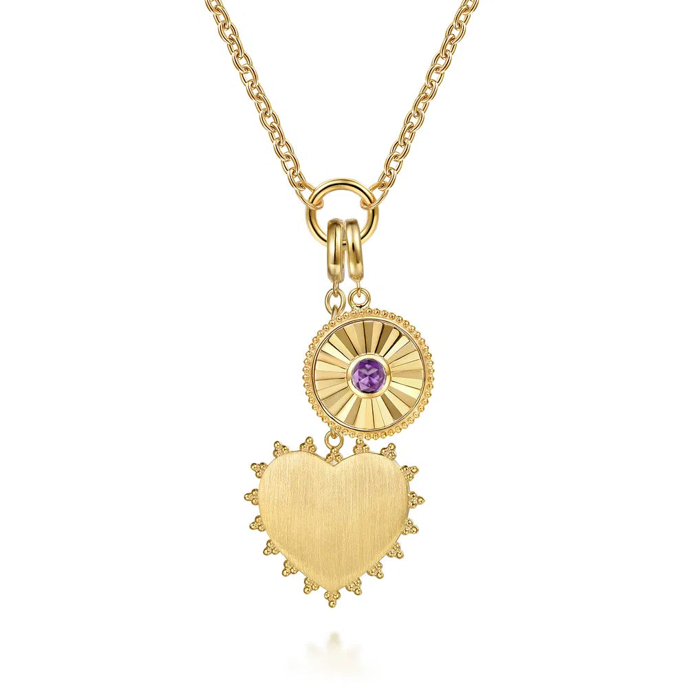 Gabriel & Co., 14K Yellow Gold Bujukan Amethyst Medallion Pendant With Detachable Bail