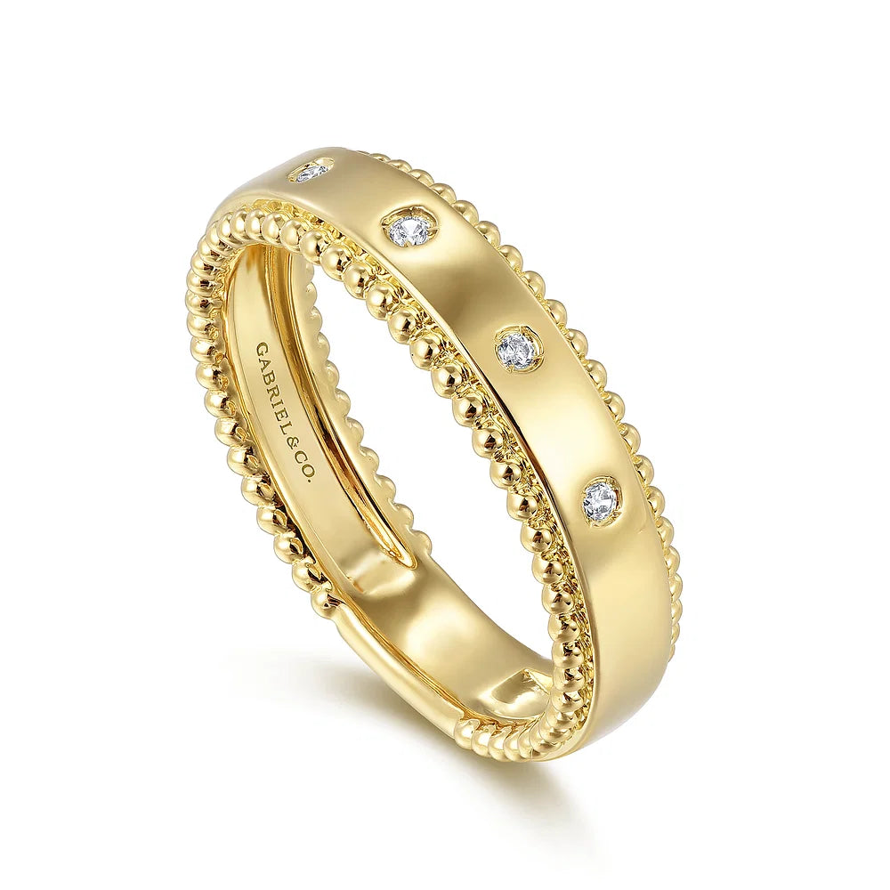 Gabriel & Co., 14K Yellow Gold Bujukan Diamond Bezel Wide Stackable Ladies Ring