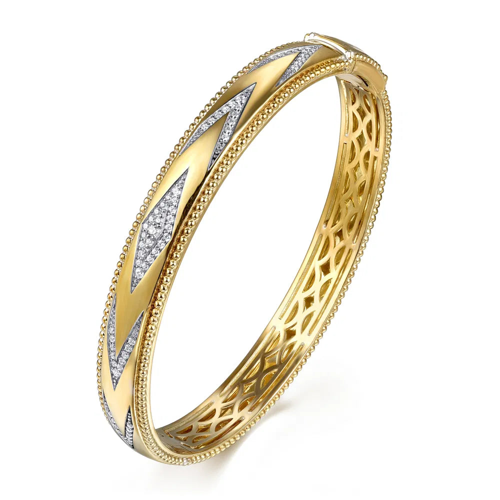Gabriel & Co., 14K Yellow Gold Bujukan Diamond Chevron Pattern Bangle Bracelet