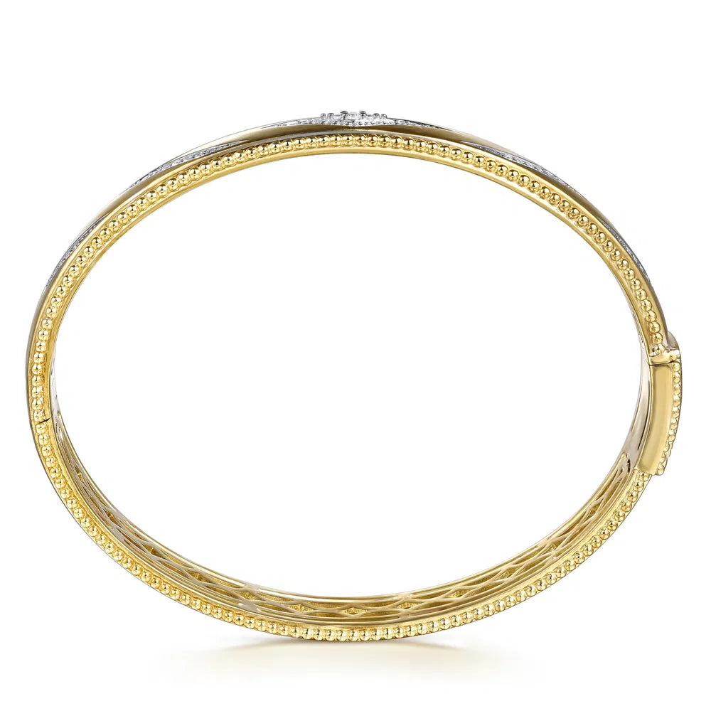 Gabriel & Co., 14K Yellow Gold Bujukan Diamond Chevron Pattern Bangle Bracelet