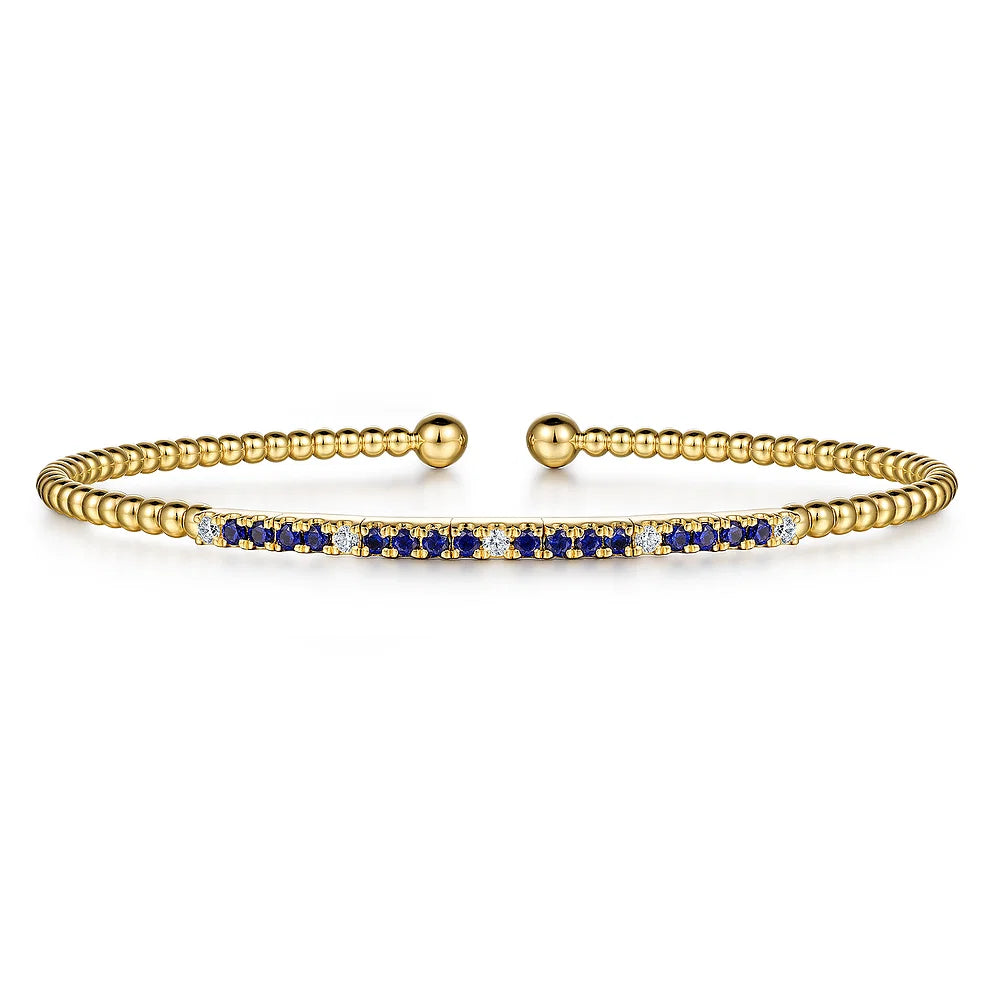 Gabriel & Co., 14K Yellow Gold Bujukan Diamond and Blue Sapphire Split Bangle