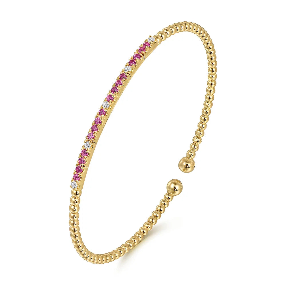 Gabriel & Co., 14K Yellow Gold Bujukan Diamond and Ruby Split Bangle