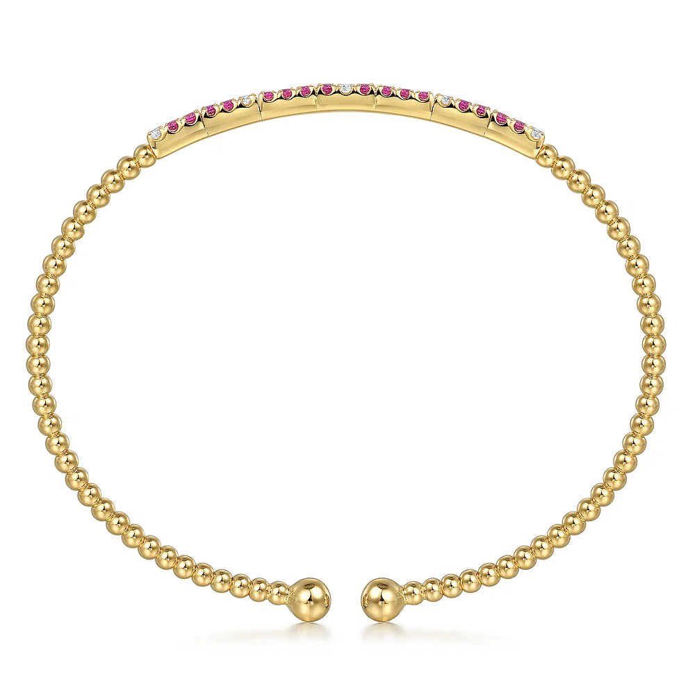 Gabriel & Co., 14K Yellow Gold Bujukan Diamond and Ruby Split Bangle
