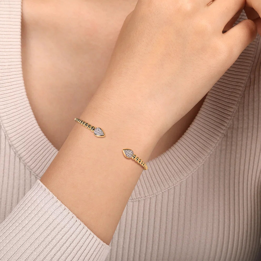 Gabriel & Co., 14K Yellow Gold Bujukan Pave Diamond Split Bangle Bracelet