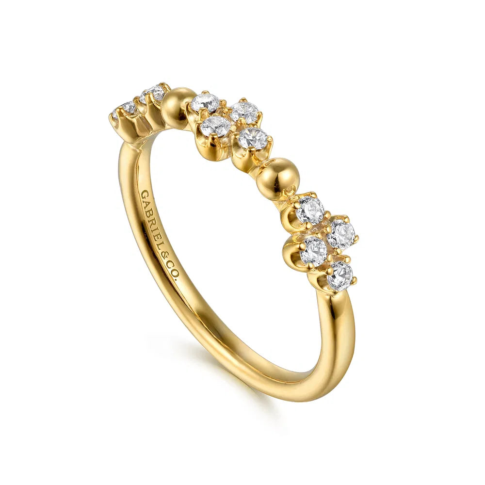 Gabriel & Co., 14K Yellow Gold Bujukan and Diamond Clover Stackable Ring