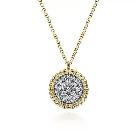 Gabriel & Co., 14K Yellow Gold Bujukan and Diamond Pave Pendant Necklace