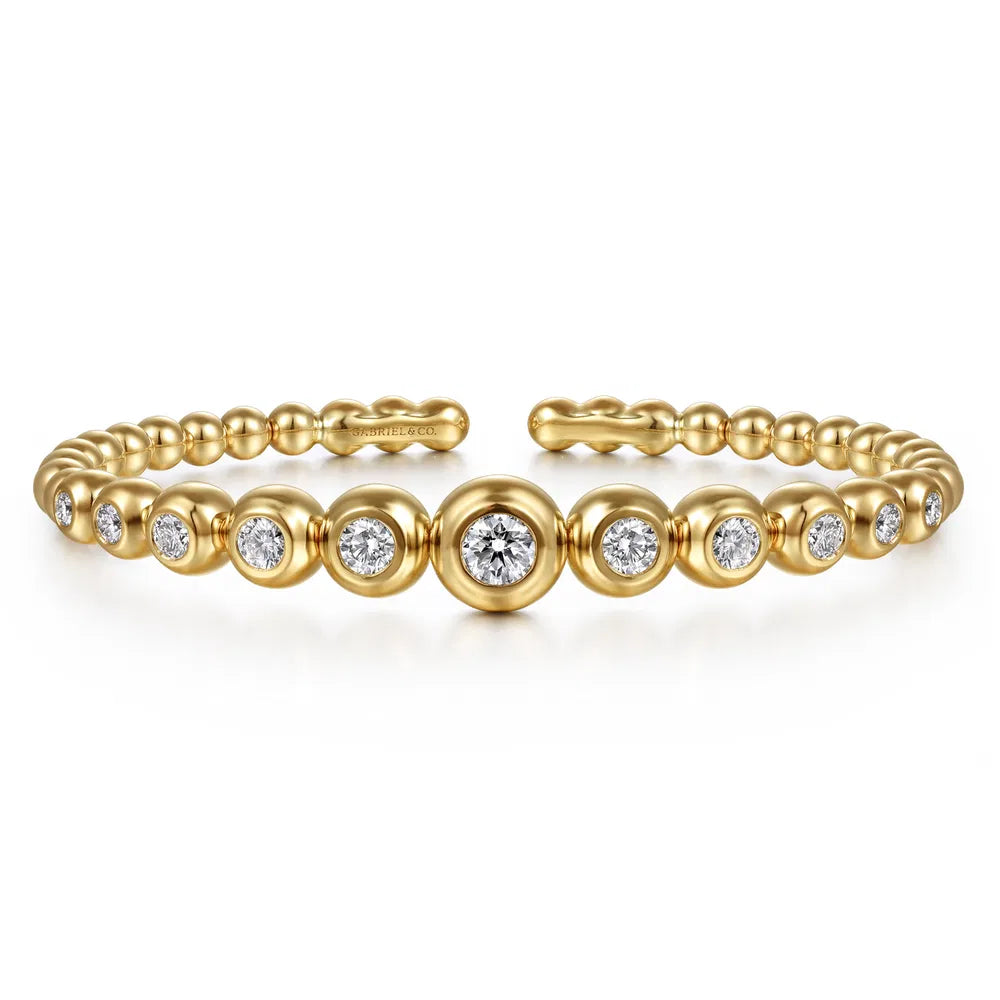 Gabriel & Co., 14K Yellow Gold Bujukan and Graduating Diamond Split Bangle Bracelet