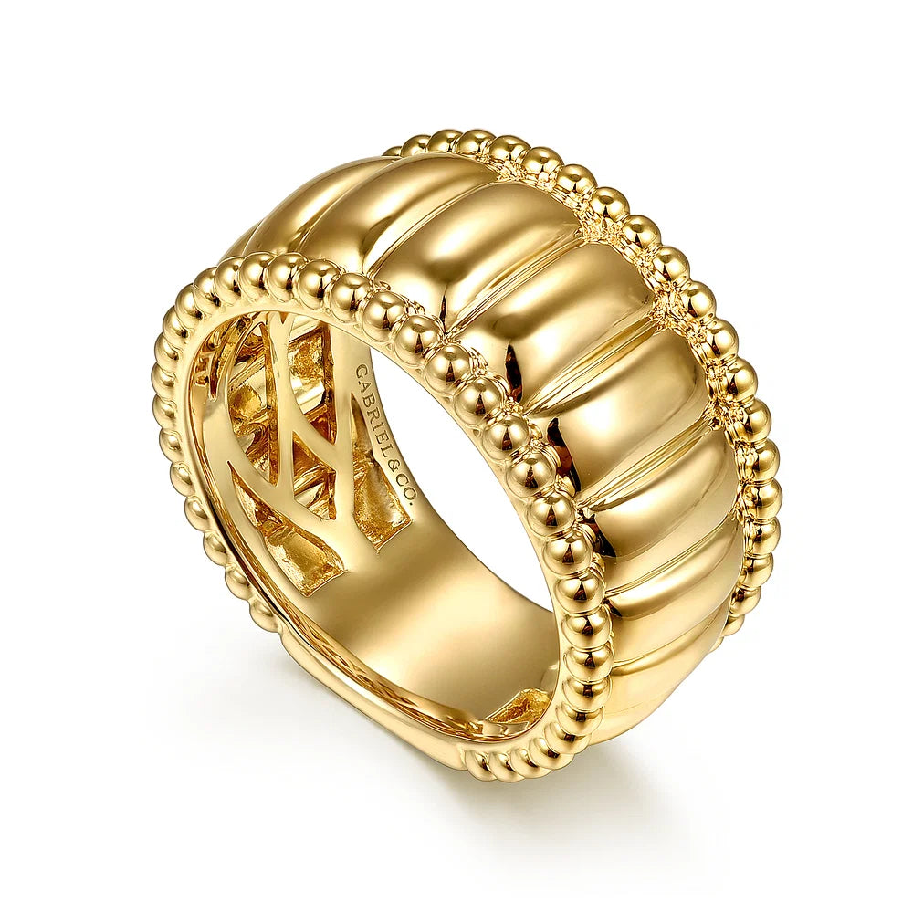 Gabriel & Co., 14K Yellow Gold Bujukan and Scallop Wide Band Ring