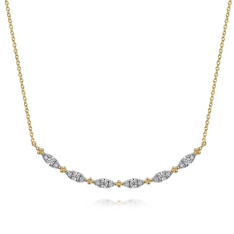 Gabriel & Co., 14K Yellow Gold Curved Bujukan Bar Diamond Necklace