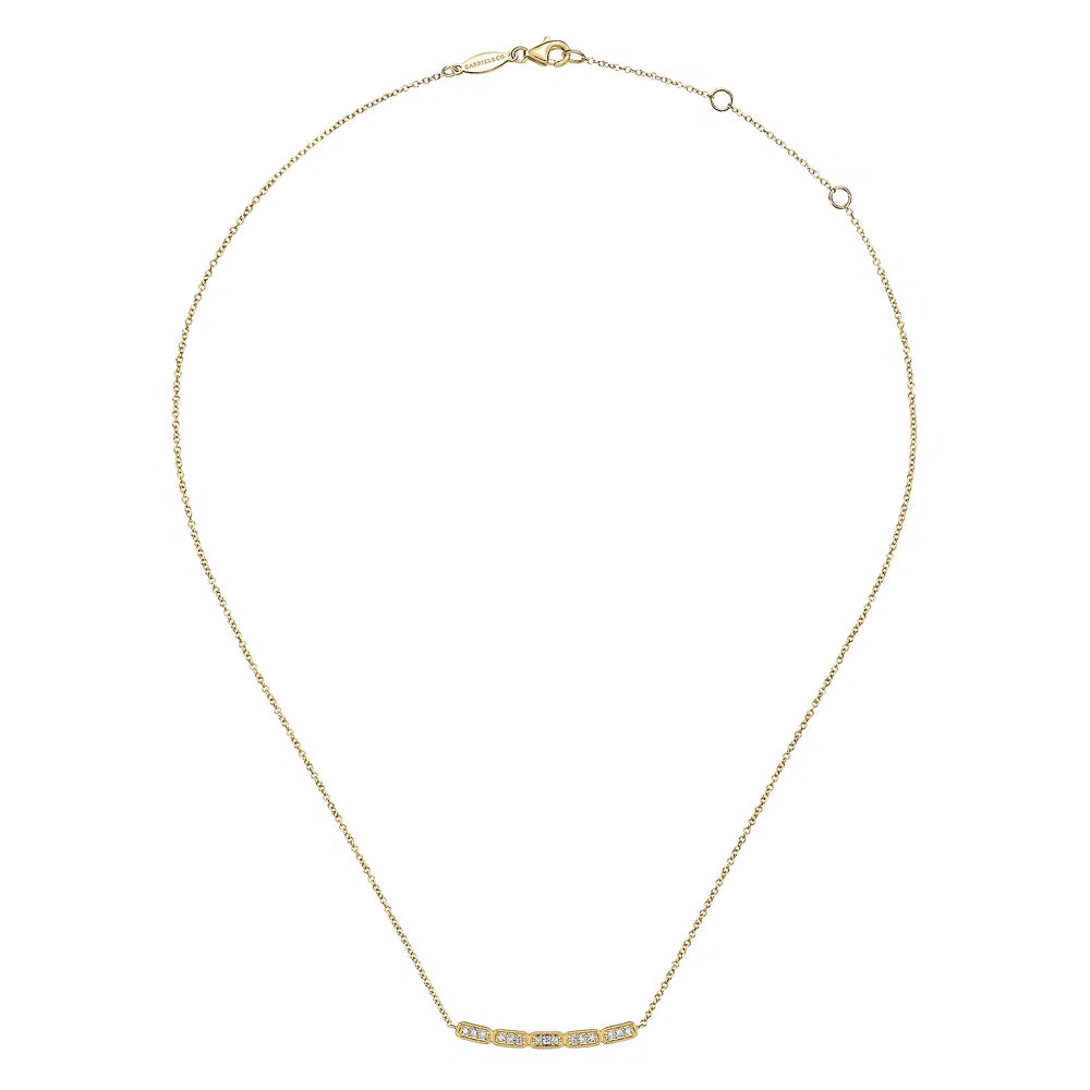 Gabriel & Co., 14K Yellow Gold Curved Rectangular Station Bar Necklace with Diamonds