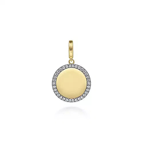Gabriel & Co., 14K Yellow Gold Diamond 18mm Round Medallion Personalized Pendant