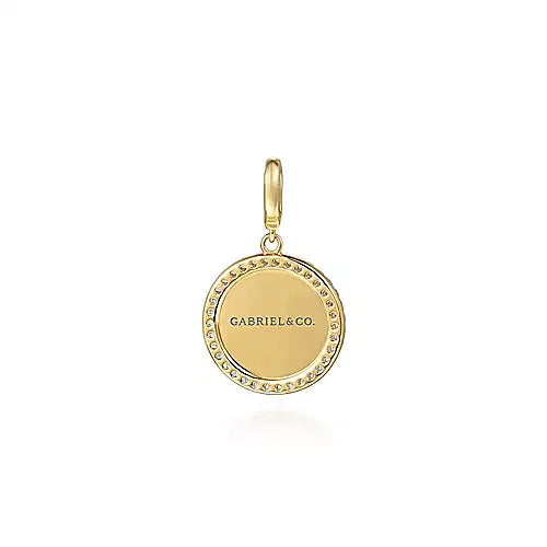 Gabriel & Co., 14K Yellow Gold Diamond 18mm Round Medallion Personalized Pendant