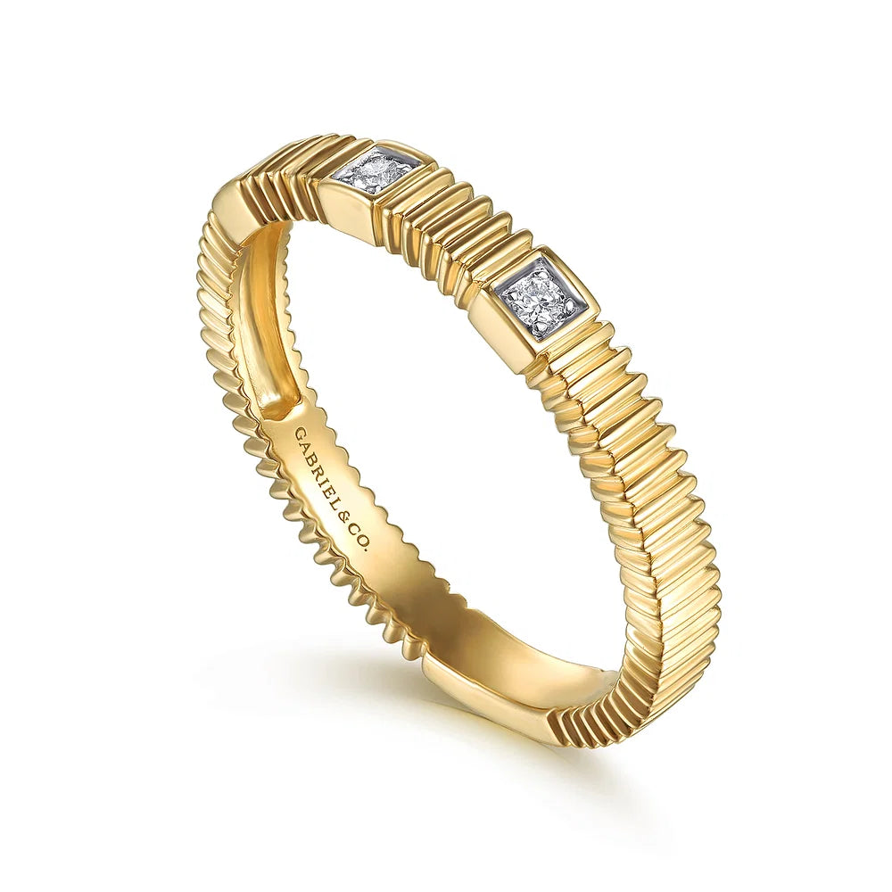 Gabriel & Co., 14K Yellow Gold Diamond Cut Stackable Ring